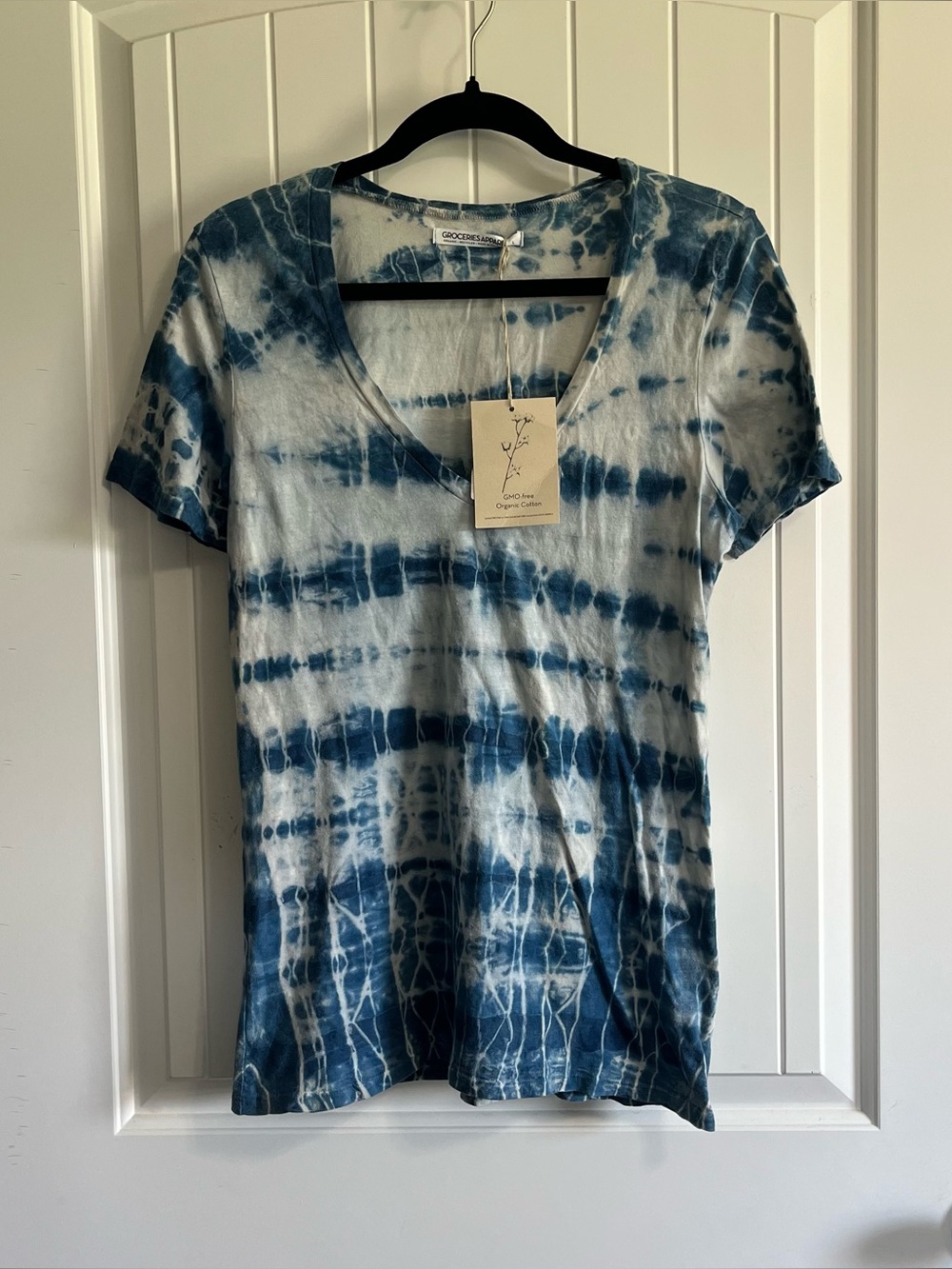 Groceries Apparel V Neck Tie Dye Shirt Large Organic Cotton Veggie Dye Non GMO